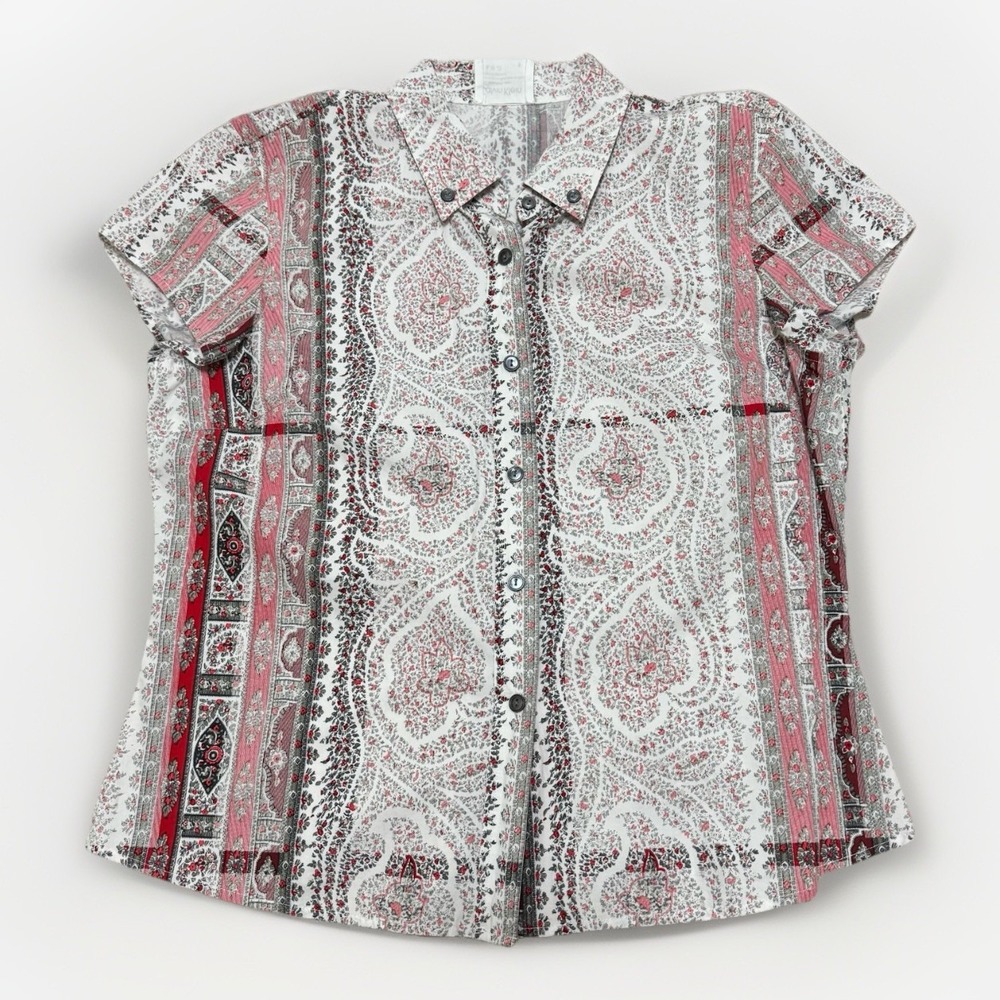 Calvin Klein Womens 100% cotton floral Paisley Button Down Top Sz 8 Office Artsy
